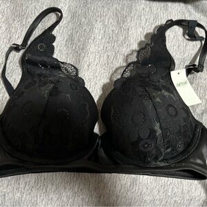 Aerie Black Lace Plunge Push-up Bra 32C